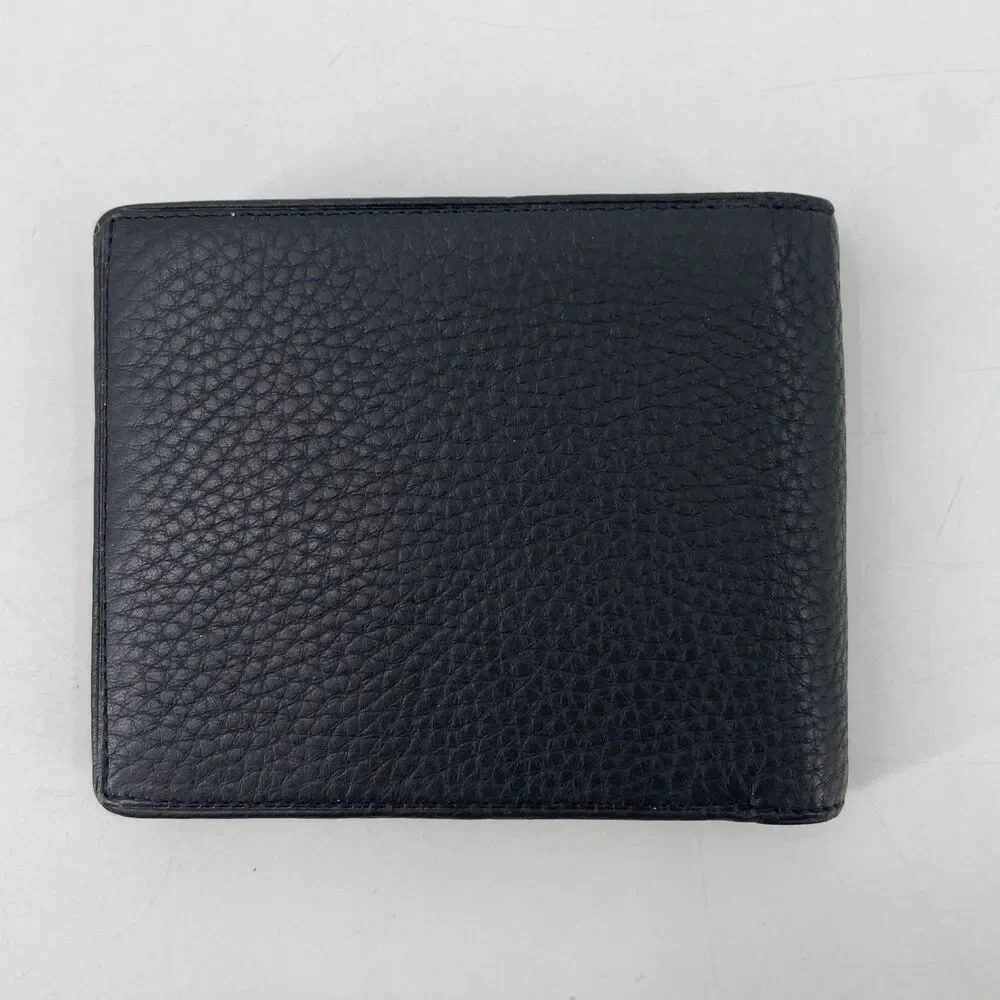 Polo Ralph Lauren CATALINA Pass Case Black Pebbled Leather Bifold Wallet NEW